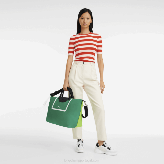 Longchamp 6DPZ777 grama/luz verde homens mala de viagem coleção le pliage s