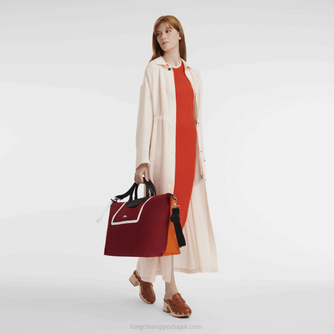 Longchamp 6DPZ778 laranja/vinho homens mala de viagem coleção le pliage s