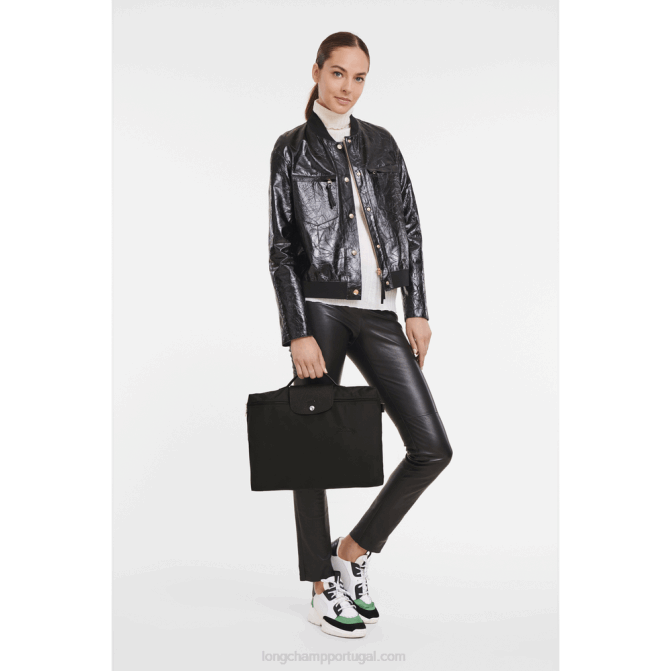Longchamp 6DPZ492 preto homens le pliage pasta de documentos verde