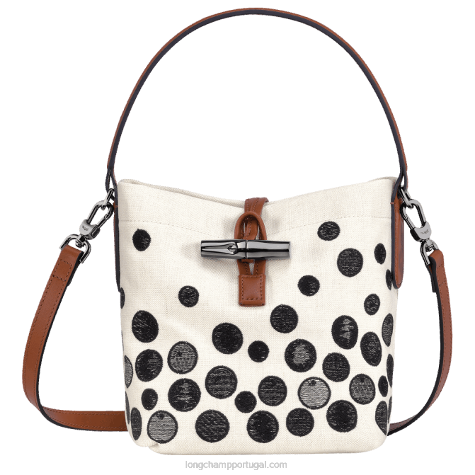 Longchamp 6DPZ256 Preto branco mulheres saco de balde essencial roseau xs
