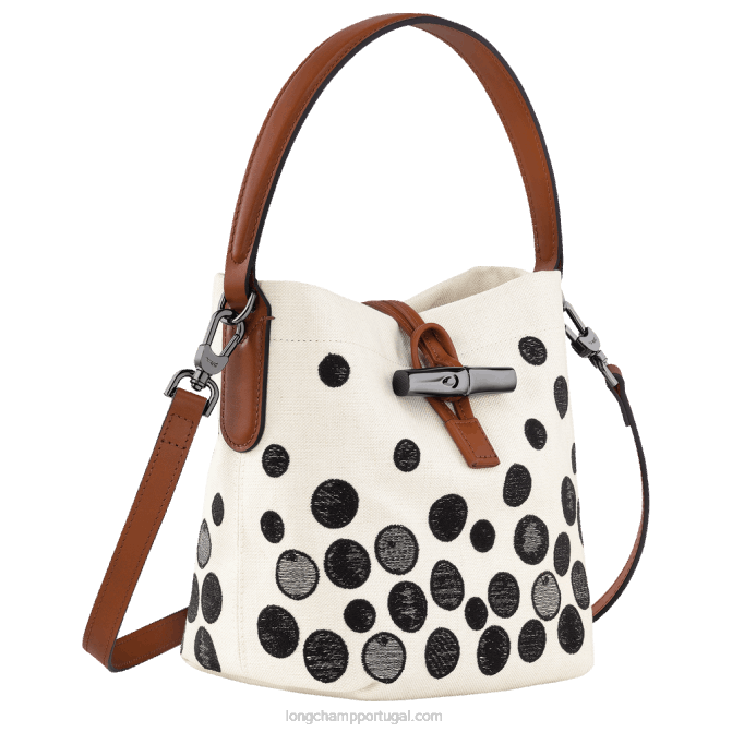 Longchamp 6DPZ256 Preto branco mulheres saco de balde essencial roseau xs