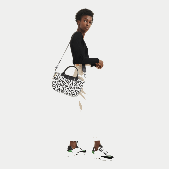 Longchamp 6DPZ91 Preto branco mulheres bolsa lgp le pliage l