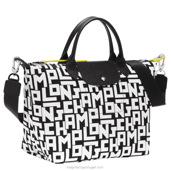 Longchamp 6DPZ91 Preto branco mulheres bolsa lgp le pliage l