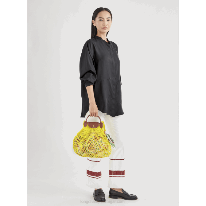 Longchamp 6DPZ2 limão mulheres bolsa de malha filet le pliage l