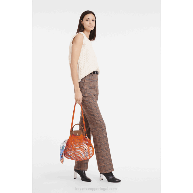 Longchamp 6DPZ3 laranja mulheres bolsa de malha filet le pliage l