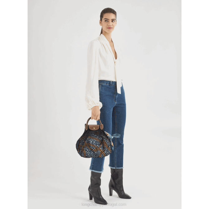 Longchamp 6DPZ5 marinha mulheres bolsa de malha filet le pliage l