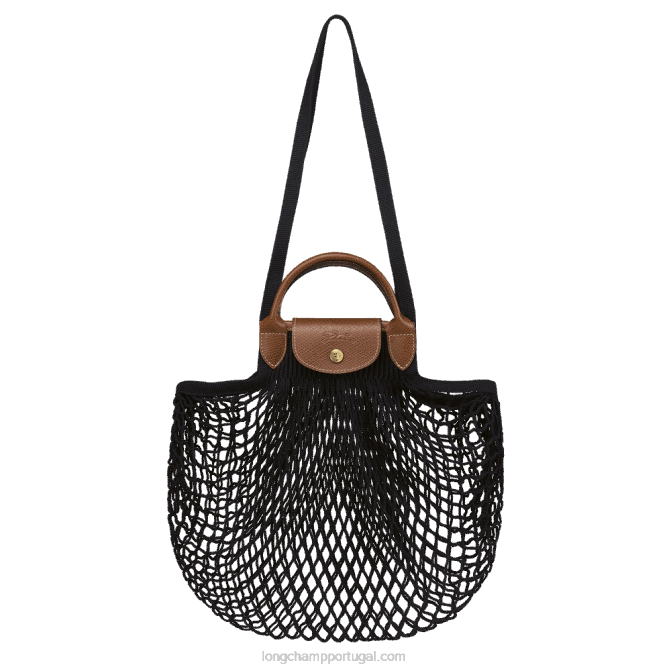 Longchamp 6DPZ65 preto mulheres bolsa de malha filet le pliage l