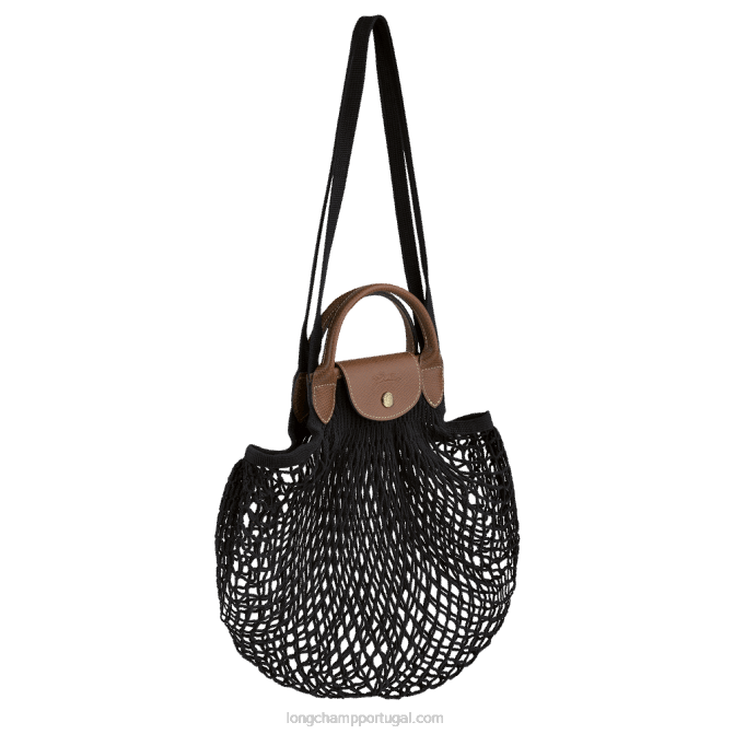 Longchamp 6DPZ65 preto mulheres bolsa de malha filet le pliage l