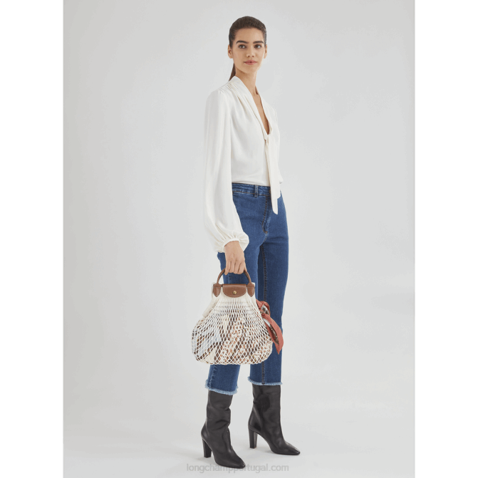 Longchamp 6DPZ66 cru mulheres bolsa de malha filet le pliage l
