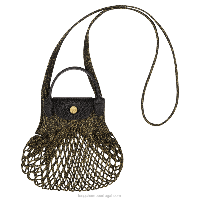 Longchamp 6DPZ341 preto/dourado mulheres bolsa de malha filet le pliage xs