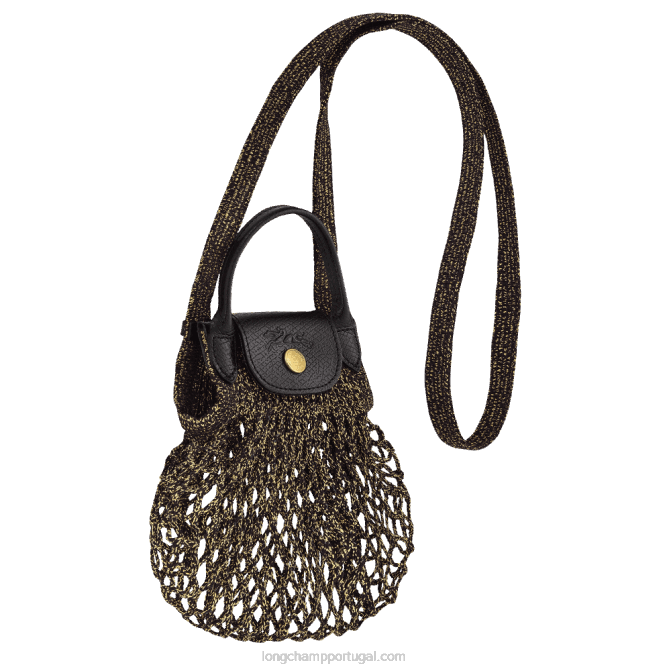 Longchamp 6DPZ341 preto/dourado mulheres bolsa de malha filet le pliage xs