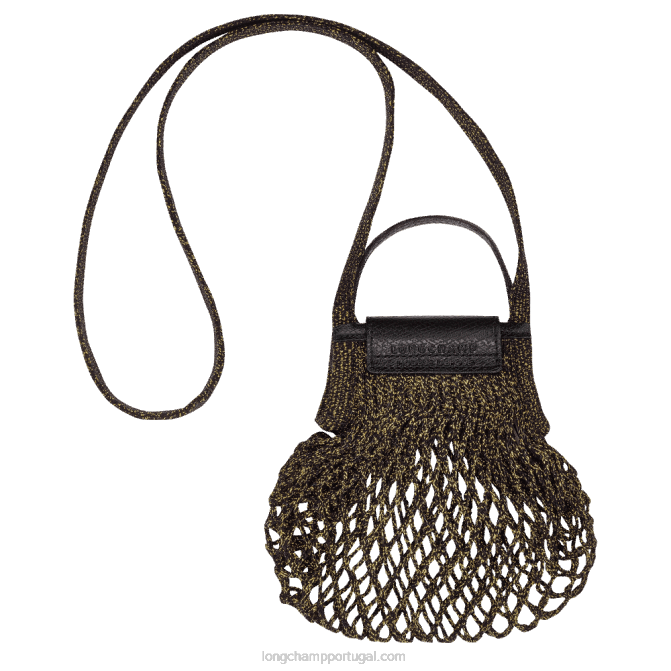 Longchamp 6DPZ341 preto/dourado mulheres bolsa de malha filet le pliage xs