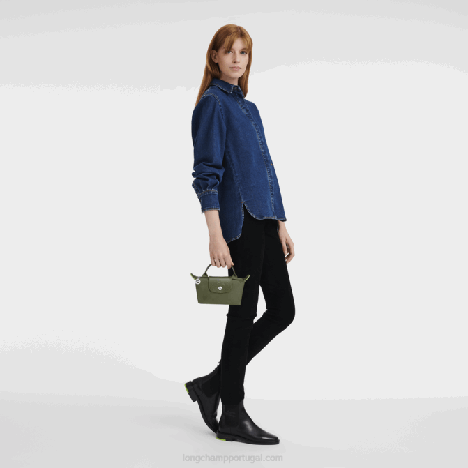 Longchamp 6DPZ670 floresta mulheres bolsa le pliage verde com alça
