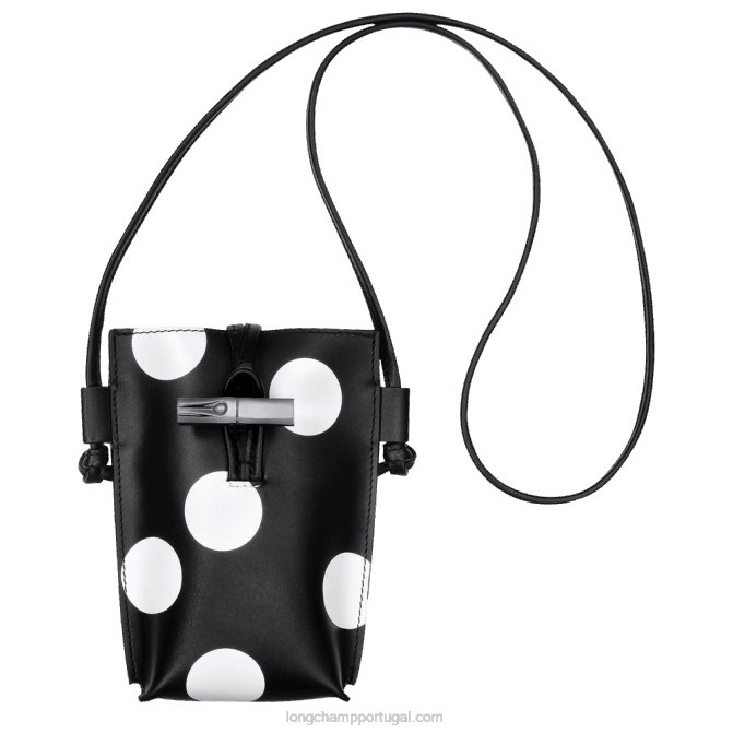 Longchamp 6DPZ682 preto mulheres capa de telefone roseau com renda de couro