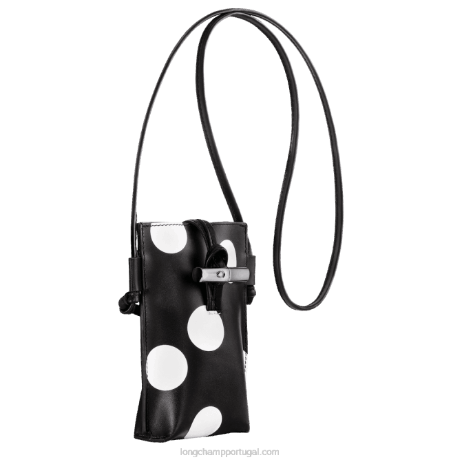 Longchamp 6DPZ682 preto mulheres capa de telefone roseau com renda de couro