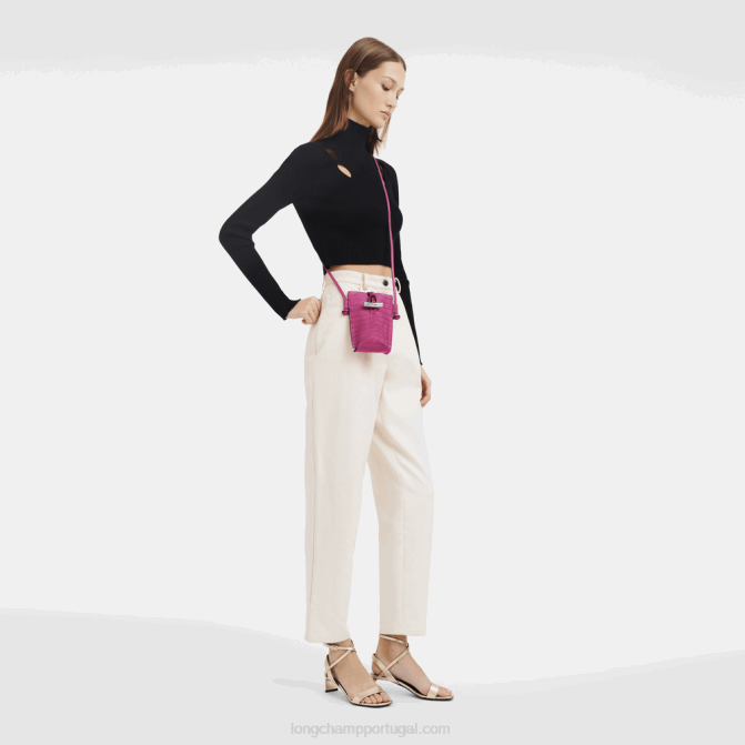 Longchamp 6DPZ689 fúcsia mulheres capa de telefone roseau croco com renda