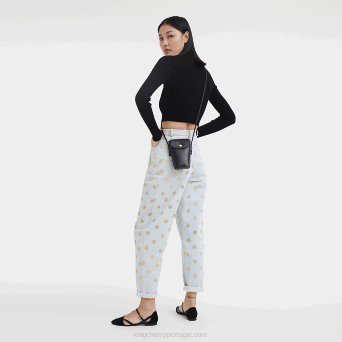 Longchamp 6DPZ706 preto mulheres capa de telefone epure com renda de couro