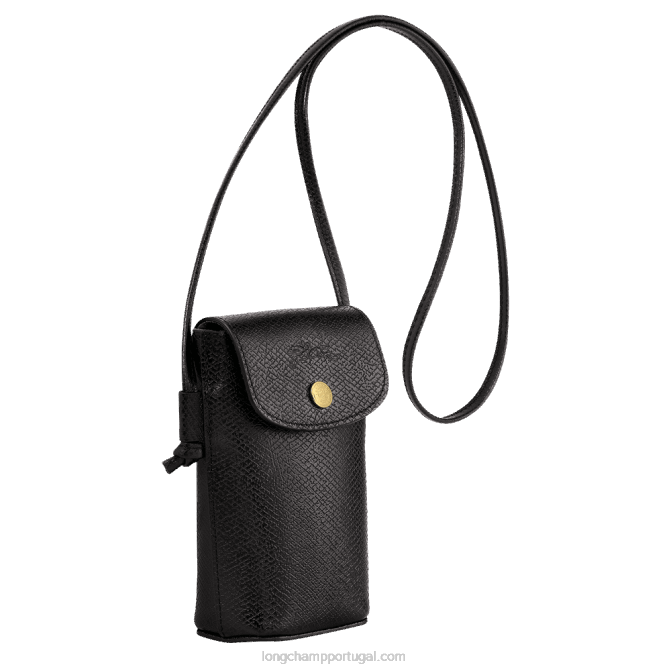 Longchamp 6DPZ706 preto mulheres capa de telefone epure com renda de couro