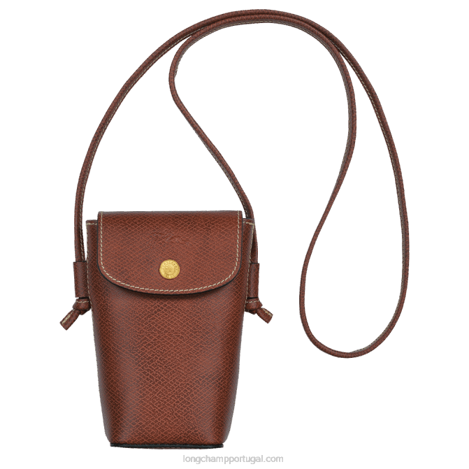 Longchamp 6DPZ708 marrom mulheres capa de telefone epure com renda de couro