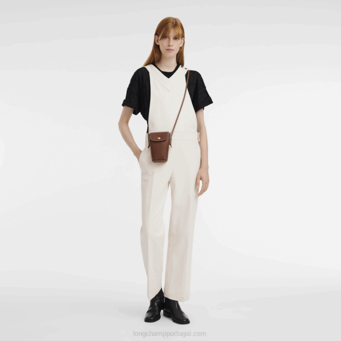 Longchamp 6DPZ708 marrom mulheres capa de telefone epure com renda de couro
