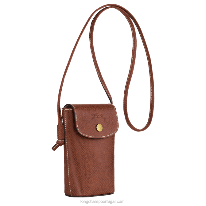 Longchamp 6DPZ708 marrom mulheres capa de telefone epure com renda de couro