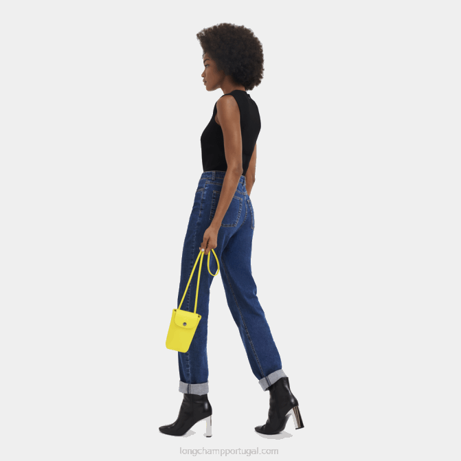 Longchamp 6DPZ719 limão mulheres capa de telefone le pliage xtra com renda de couro