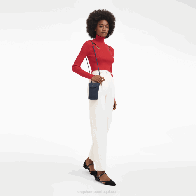 Longchamp 6DPZ720 marinha mulheres capa de telefone le pliage xtra com renda de couro