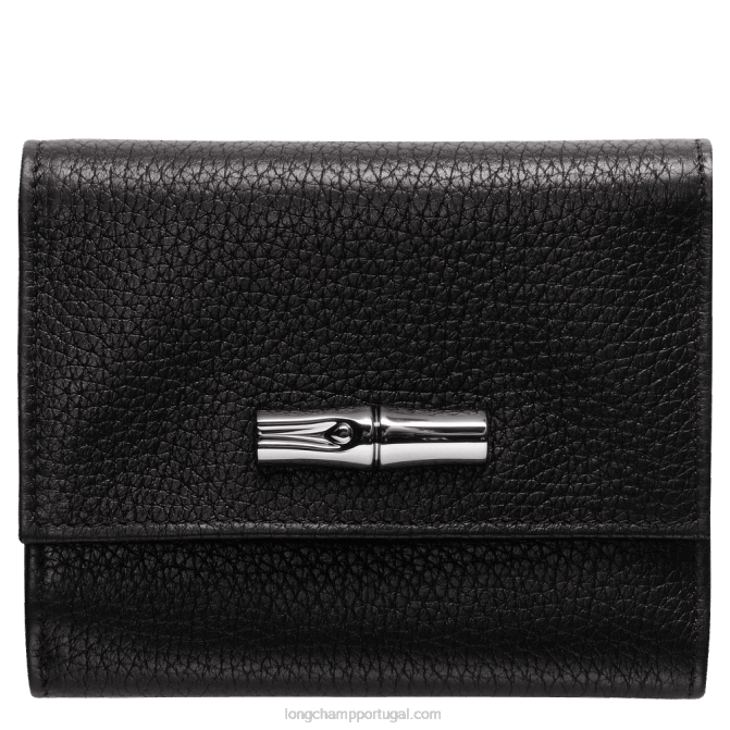 Longchamp 6DPZ568 preto mulheres carteira compacta essencial roseau