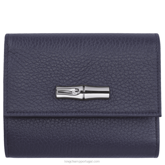 Longchamp 6DPZ569 marinha mulheres carteira compacta essencial roseau