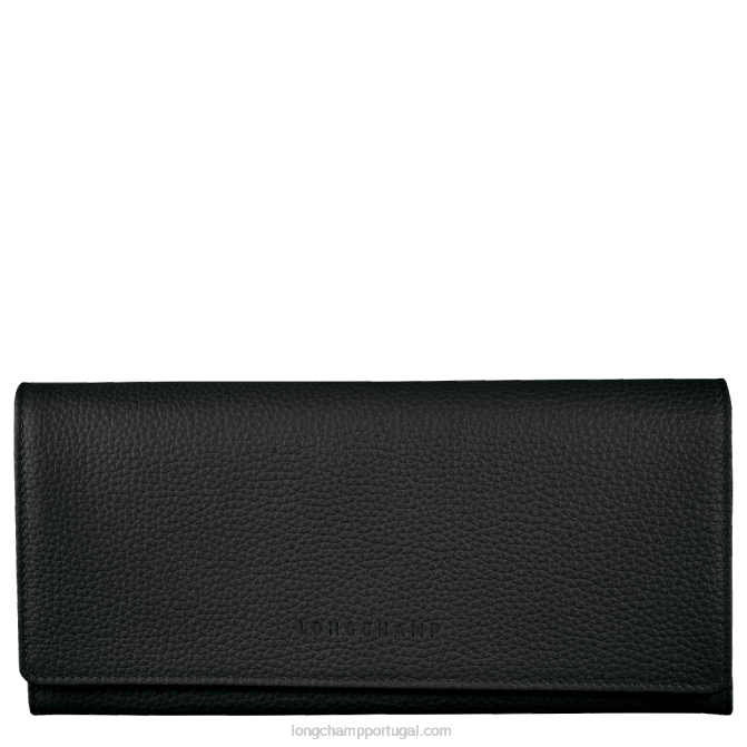 Longchamp 6DPZ602 preto mulheres carteira continental Le Foulonne
