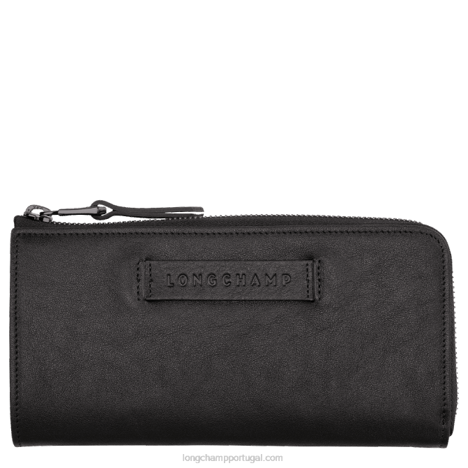 Longchamp 6DPZ620 preto mulheres Carteira 3d com zíper ao redor