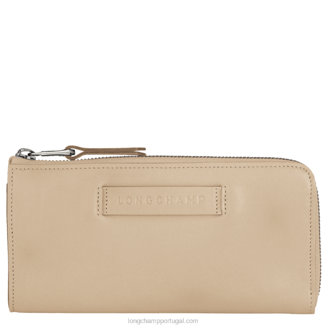 Longchamp 6DPZ621 bege mulheres Carteira 3d com zíper ao redor