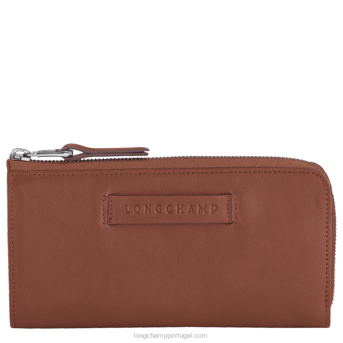 Longchamp 6DPZ624 conhaque mulheres Carteira 3d com zíper ao redor