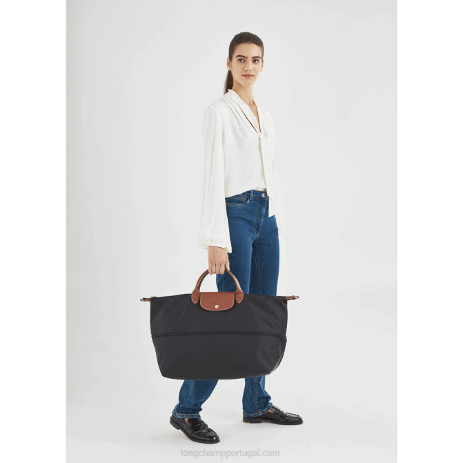 Longchamp 6DPZ819 preto mulheres mala de viagem original le pliage expansível