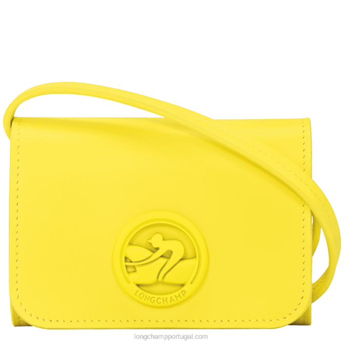 Longchamp 6DPZ514 limão mulheres porta moedas box trot com renda de couro