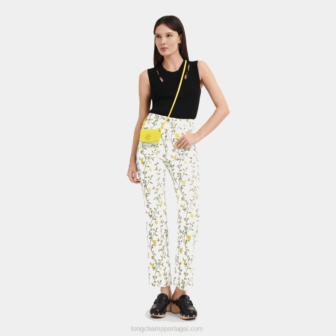 Longchamp 6DPZ514 limão mulheres porta moedas box trot com renda de couro