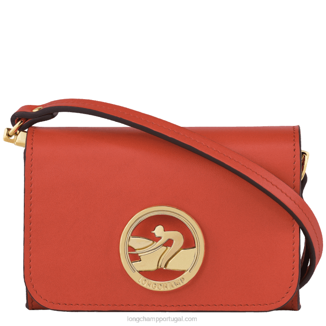 Longchamp 6DPZ517 laranja mulheres porta moedas box trot com alça de ombro