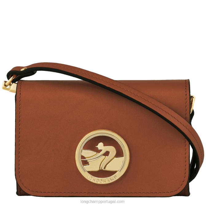 Longchamp 6DPZ518 conhaque mulheres porta moedas box trot com alça de ombro